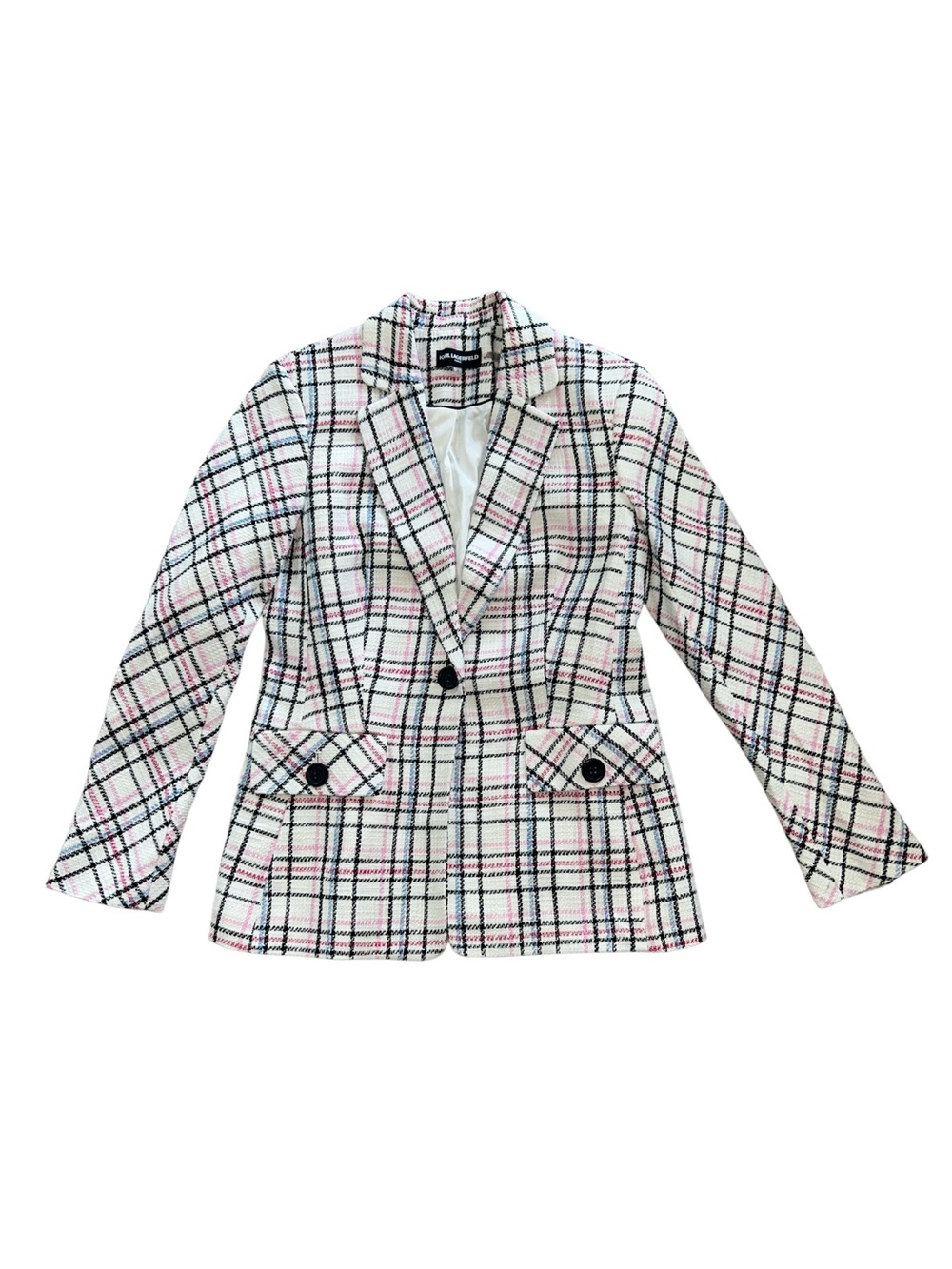 Karl Lagerfeld Pink Plaid Tweed Blazer Jacket size 4 NEW - never worn!